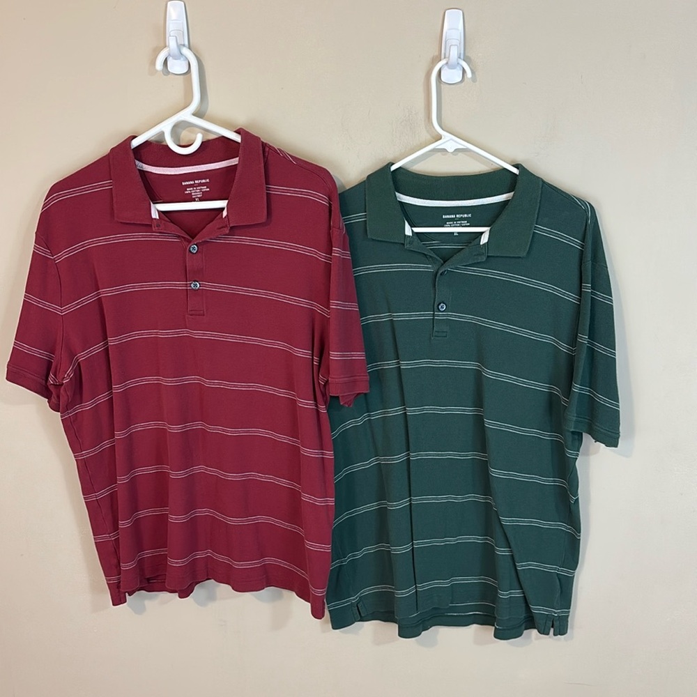 Two Banana Republic Factory Polo Shirts Dusty Green and Red Size XL